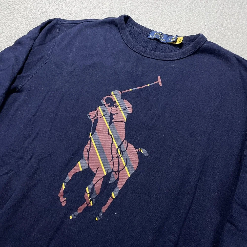 Polo Ralph Lauren Sweatshirt Mens Large Blue Fleece Big Pony Graphic Horse
